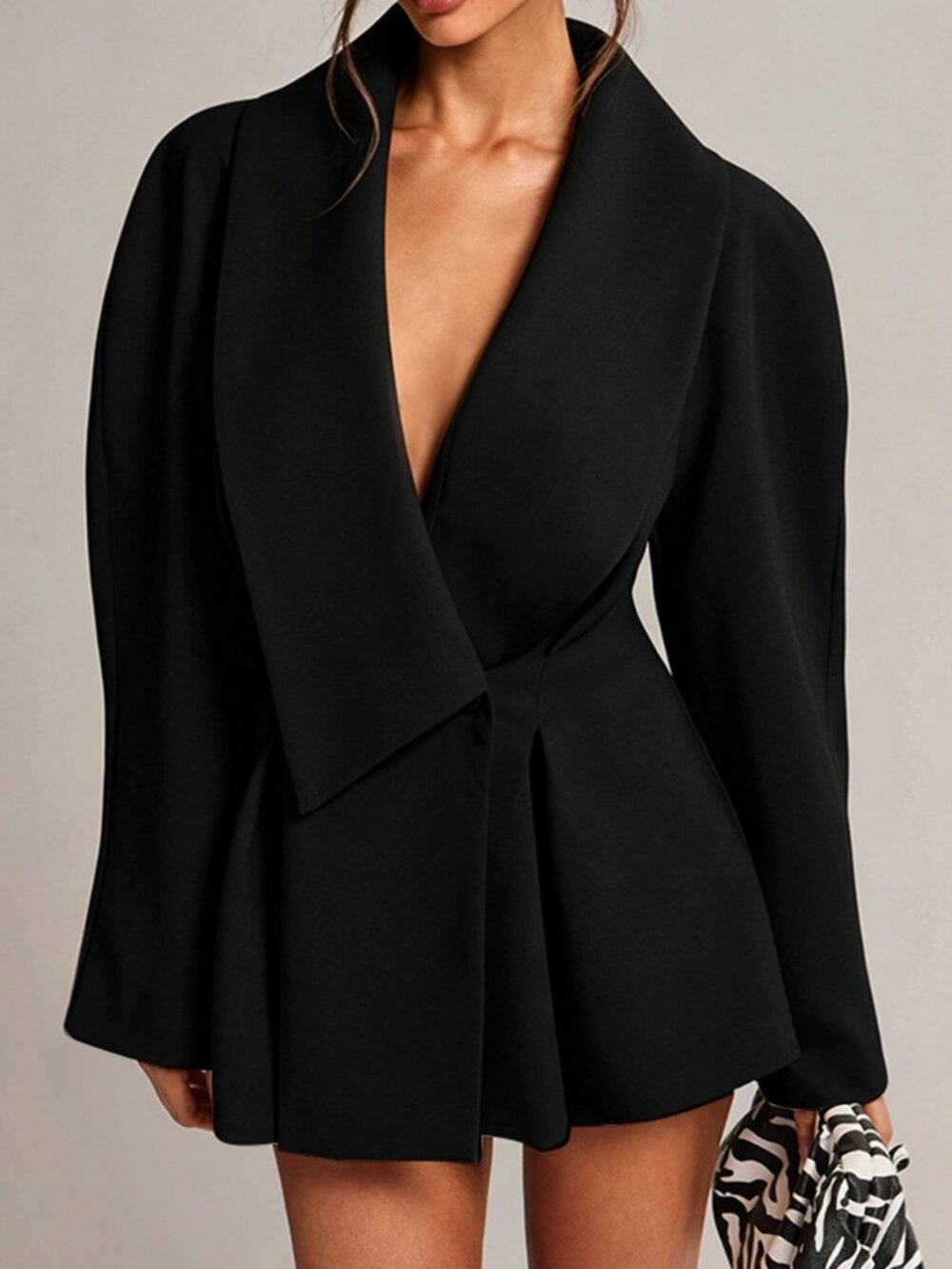 Black Elegant Women's Shawl Collar Long Sleeve Blazer